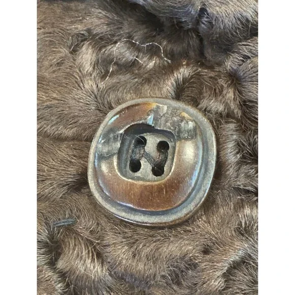 Swakara Karakul Persian Lamb Eco-Fur Coat Women’s S Brown Wood Buttons Buckle
